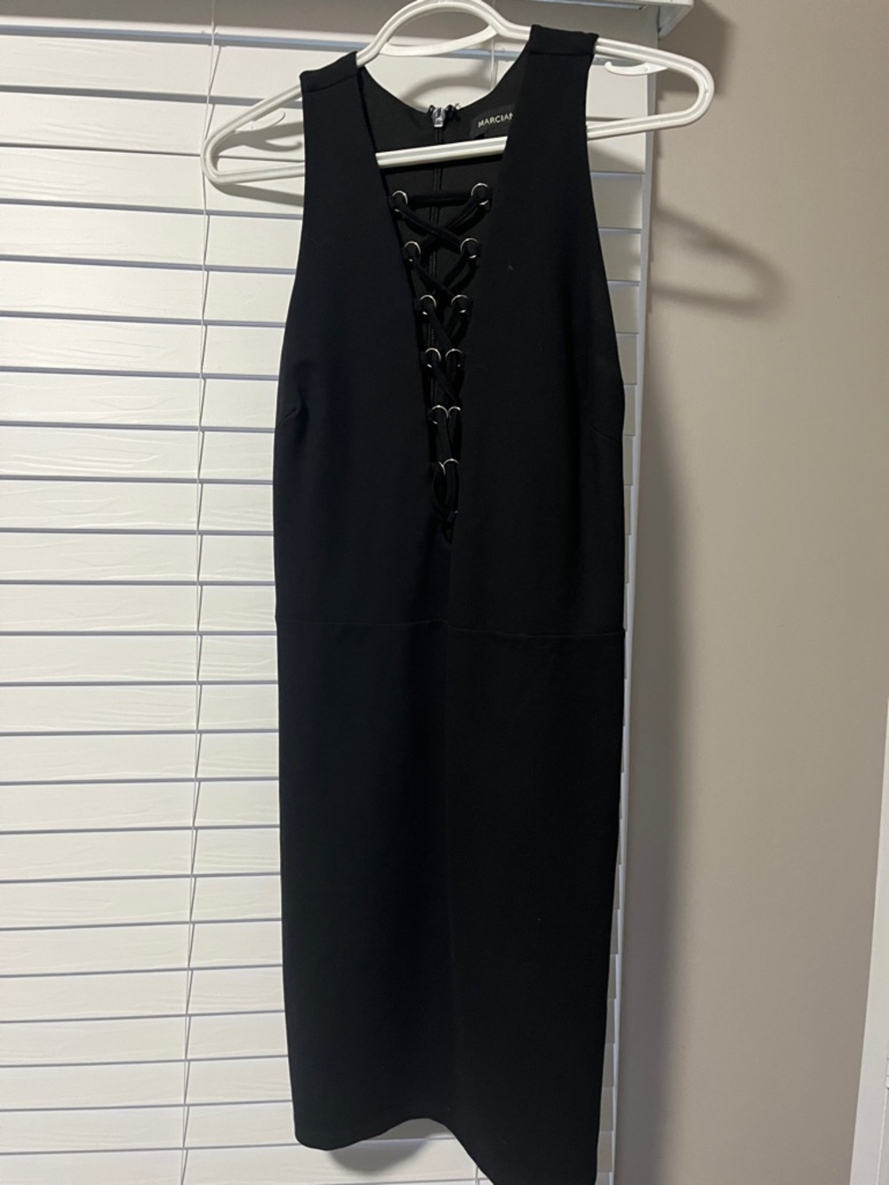 Marciano Black Lace-Up V-Neck Midi Dress